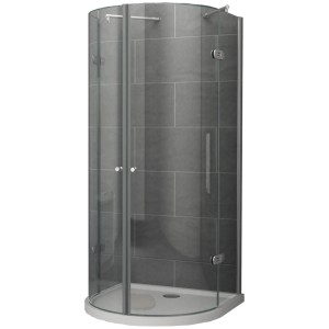 Halbkreis Duschkabine mit Klarglas und U-Profil, 100x190x100 cm, ohne Wanne.
