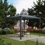 Canopia Gartenpavillon Palermo 3x3 Anthrazit mit Tisch und Stühlen im Garten.