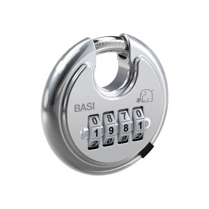 Basi Rundbügel-Vorhangschloss RVS 610Z, 70 mm, mit Zahlenschloss und Edelstahlgehäuse.