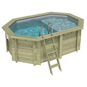 ALTANKA Holzpool Nemo 4,3x3 Höhe 1,31 m GRAU mit Liegefläche mit am Beton Verschraubten Stützen BAS7303OSPL2+PLA303