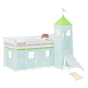 Homestyle4u Kinder Hochbett 90x200 Rutsche Lattenrost Grün Kinderbett 2975