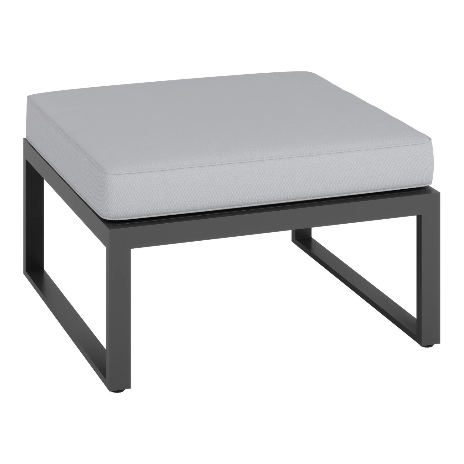 Hocker des Lounge-Sets Willa: Gartenmöbel mit anthrazitfarbenem Aluminiumgestell und grauem Polster.
