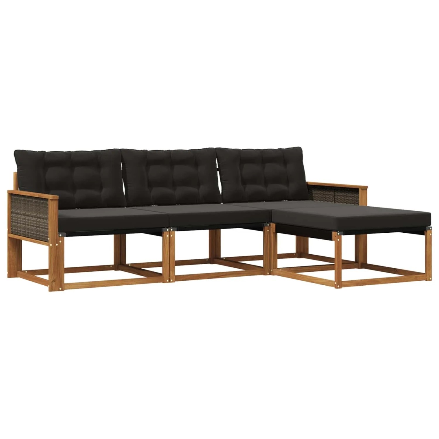 vidaXL Outdoor-Sofagarnitur mit Kissen 4 Stk Natur und Schwarz 3381340