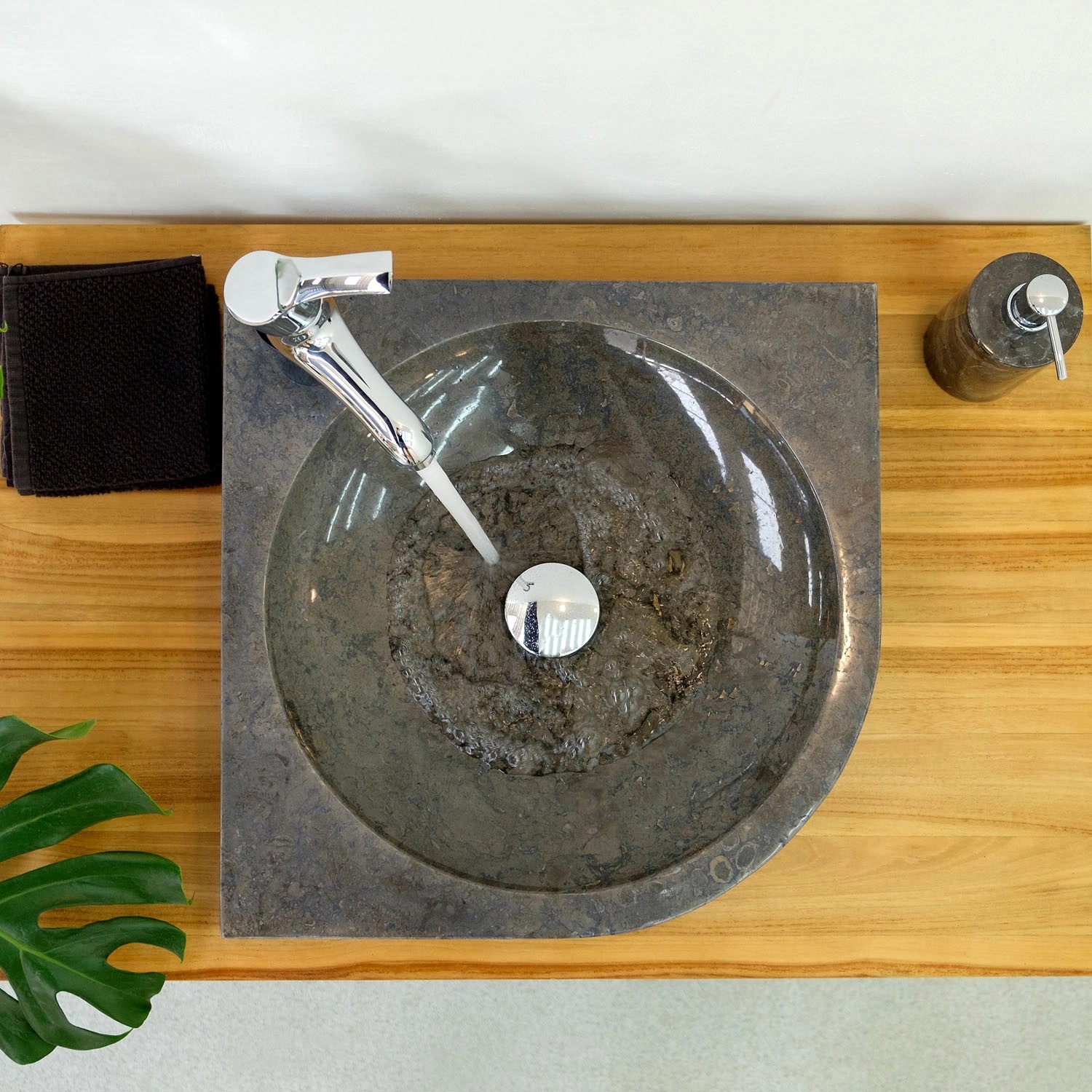 Wohnfreuden Marmor Waschbecken Samba 40 cm Schwarz Rund_4