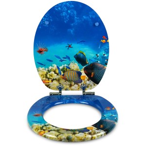 Sanfino WC-Sitz Coral Reef: Toilettendeckel mit Absenkautomatik und farbenfrohem Unterwasser-Motiv.