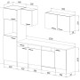 Skizze der Respekta Küchenzeile KB280EYW, 280 cm, weiß/Eiche York Nachbildung, mit Maßen.
