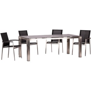 Acamp Gartenmöbel-Set Auris: 4 Stapelsessel, Tisch 200x100 cm, Edelstahl/Metalica Dark.