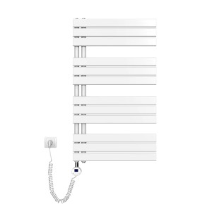Weißer, elektrischer Emke Badheizkörper mit Thermostat und Timer, 60x104cm, 600W.