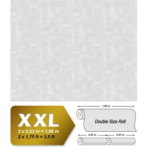 Weiße, überstreichbare Vliestapete mit geometrischem Muster von Profhome, Rolle 1,06x25m.
