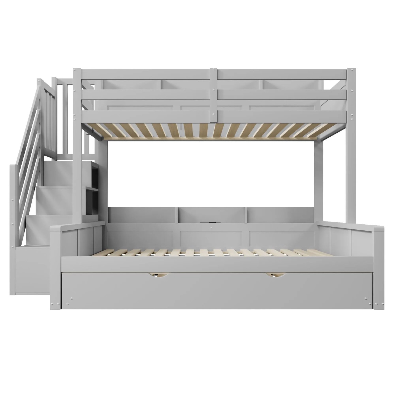 Merax Etagenbett 90x200 140x200 cm mit Ausziehbett USB Stauraum Massivholz