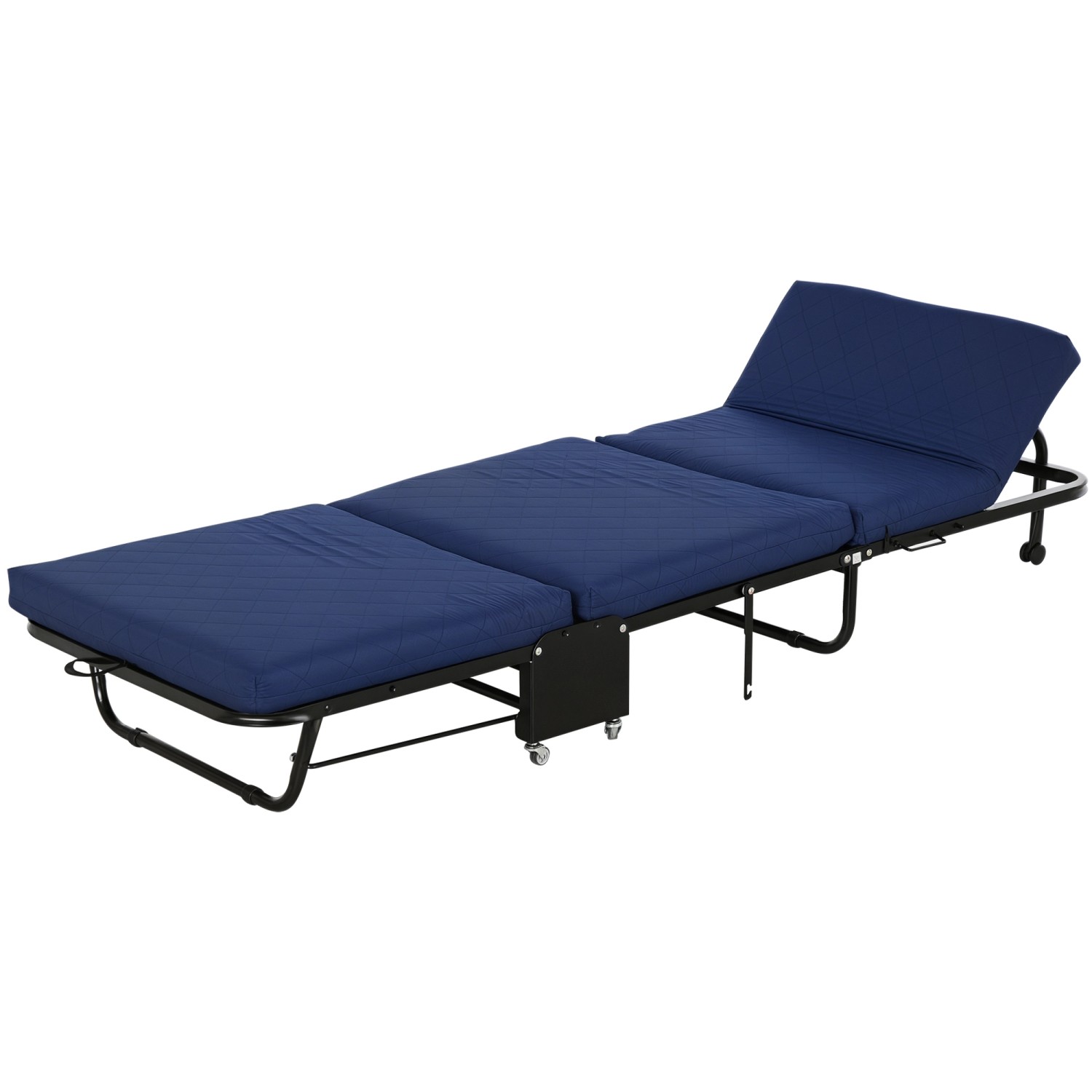HOMCOM Gästebett 2-in-1 Klappbett mit Rollen Stahl Blau 184 x 65 x 26 cm