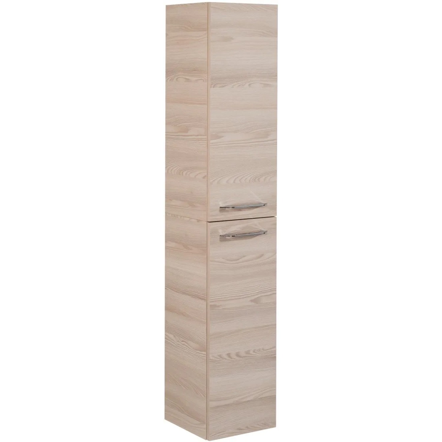 Fackelmann Bad-Hochschrank B.Clever, Alaska Esche, 30 cm breit. Schmaler Badezimmerschrank mit zwei Türen und Griffen.