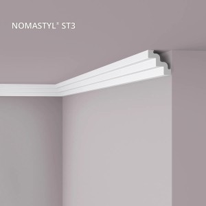 Weiße NOEL & MARQUET NMC ST3 Eckleiste aus Polystyrol, 7,5x7,5x200cm, zur Dekoration von Innenräumen.