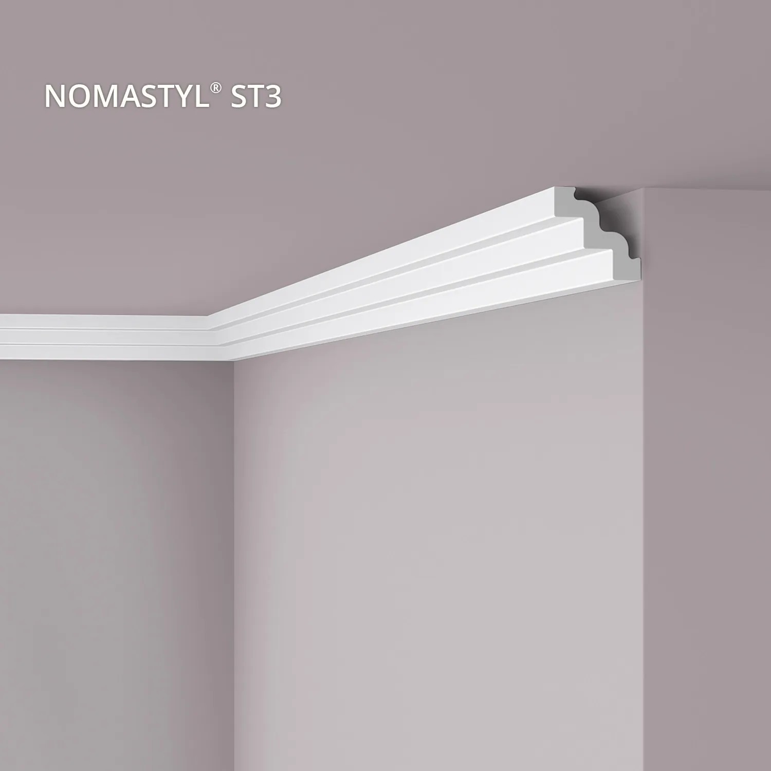 Weiße NOEL & MARQUET NMC ST3 Eckleiste aus Polystyrol, 7,5x7,5x200cm, zur Dekoration von Innenräumen.