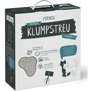 Primox Katzenstreu Premium Klumpstreu mit Aktivkohle, 8 Liter im Karton.