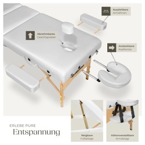 Tectake 3 Zonen Massageliege  Breite 70 cm  Polsterung 10 cm Inklusive Tragetasche  218 x 102 x 90 cm Weiß