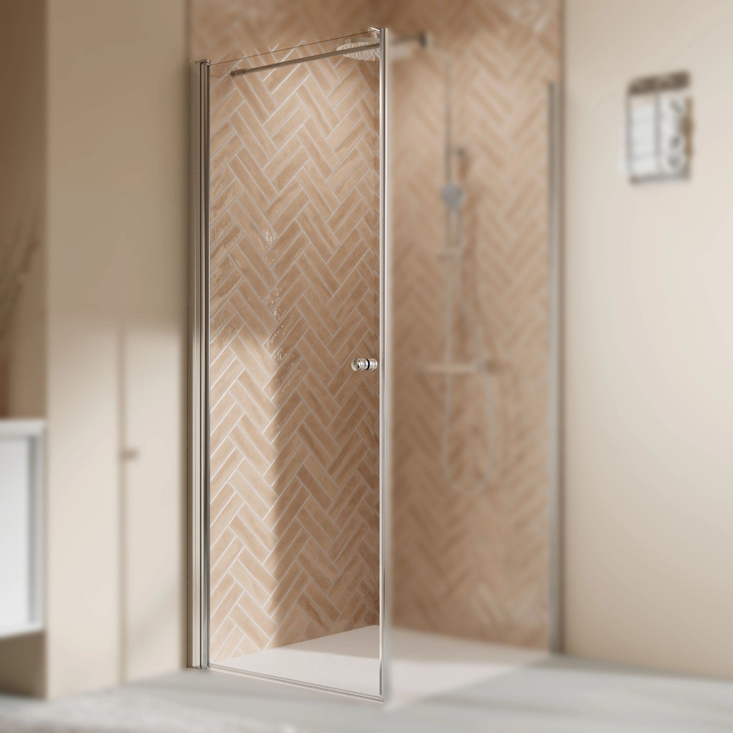 Breuer Elana 2.0 Drehtür für Seitenwand, links, Silber matt, Klarglas, 200x90 cm.