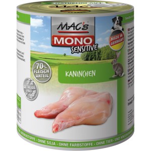 Mac's Hunde-Nassfutter Mono Sensitive Kaninchen, 800g Dose. Getreidefreies Alleinfutter mit hohem Fleischanteil.