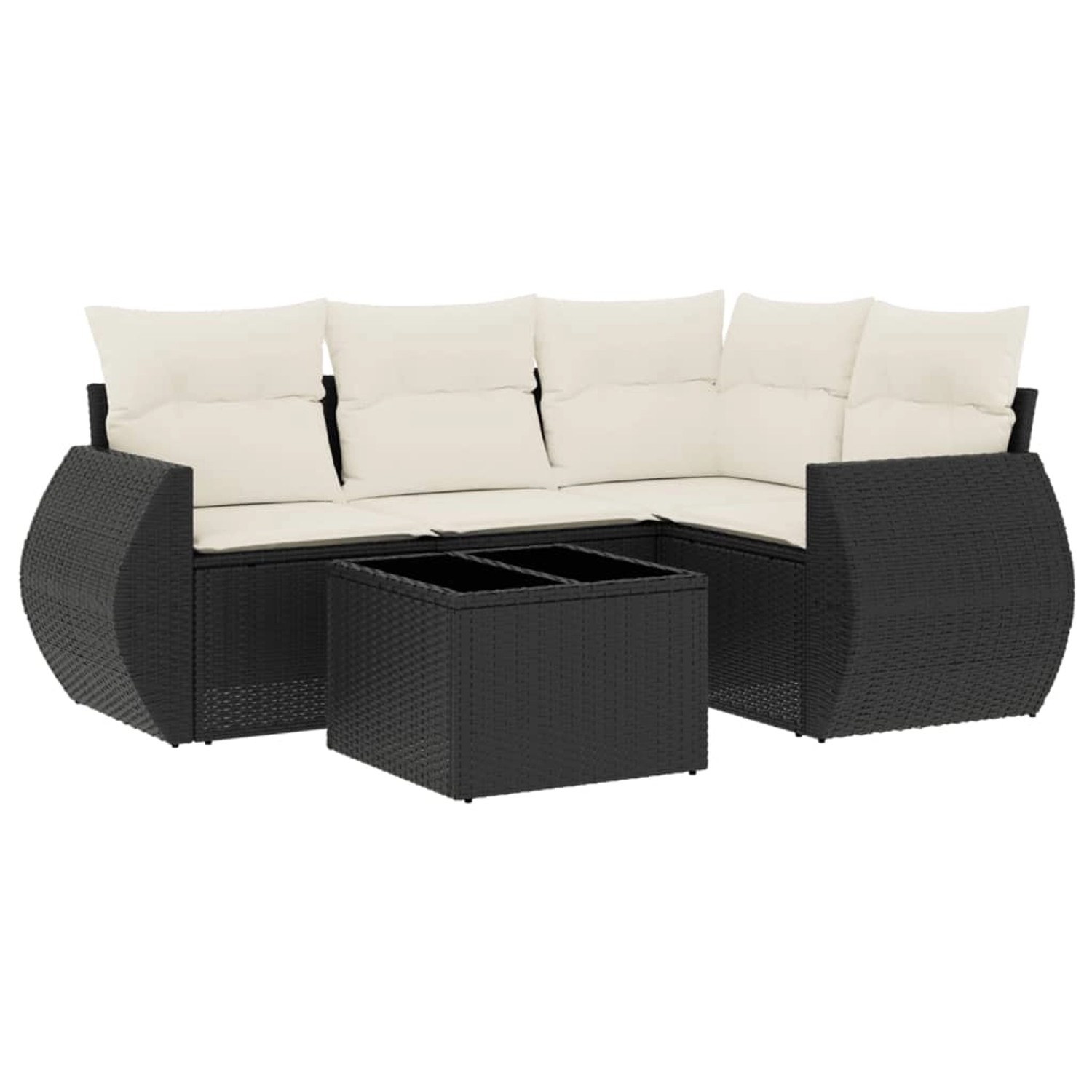 vidaXL 5-Tlg Garten-Sofagarnitur mit Kissen Schwarz Poly Rattan 3221315