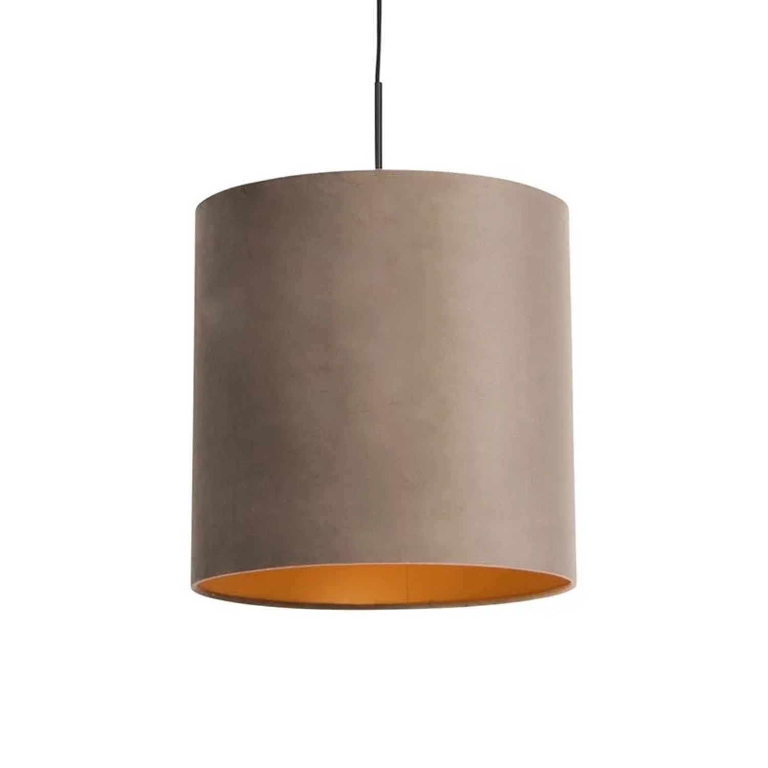 QAZQA Hängelampe mit Samtschirm Taupe mit Gold 40 cm Combi