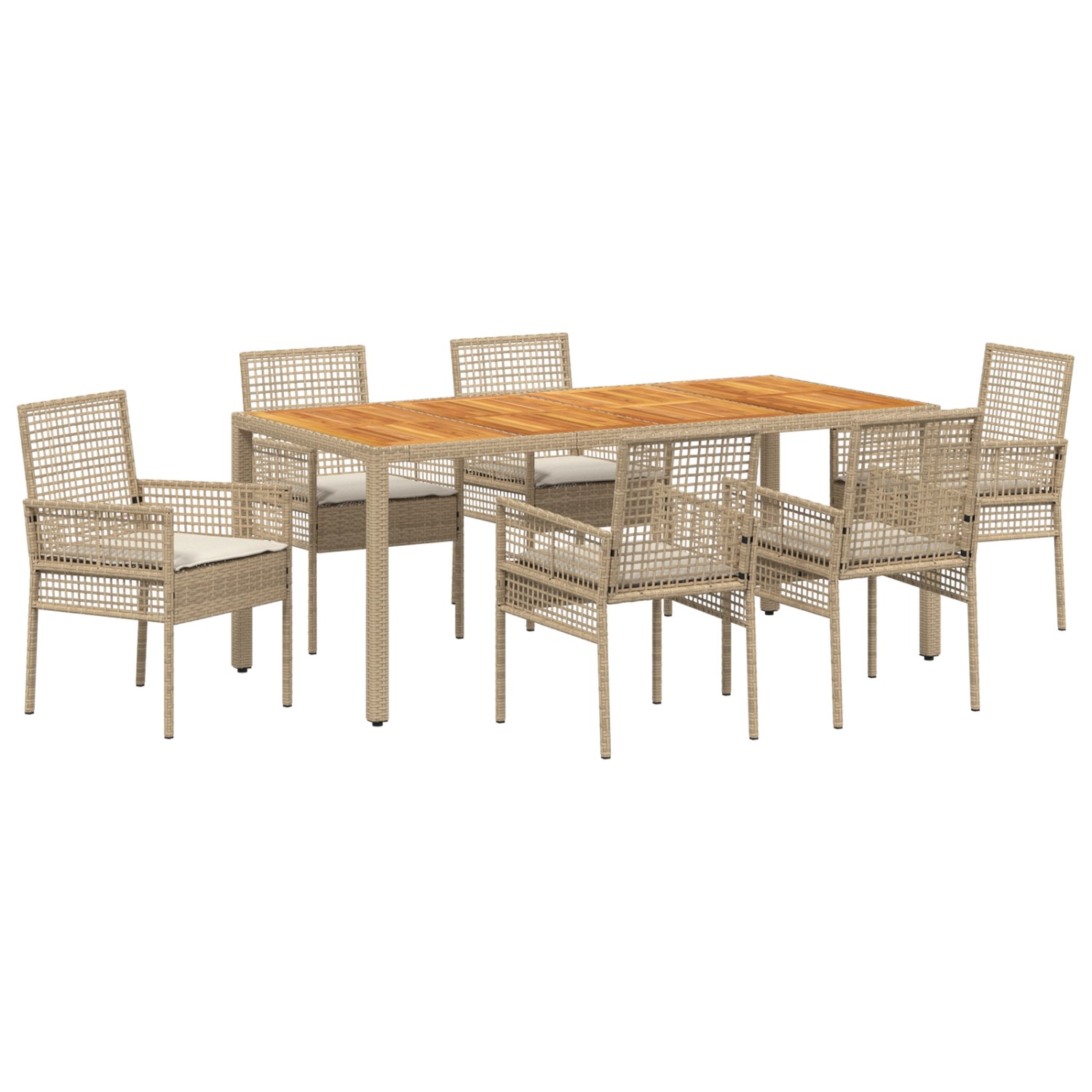 vidaXL 7-Teiliges Garten Essgruppe mit Beigen Kissen aus Poly Rattan 333492 günstig online kaufen
