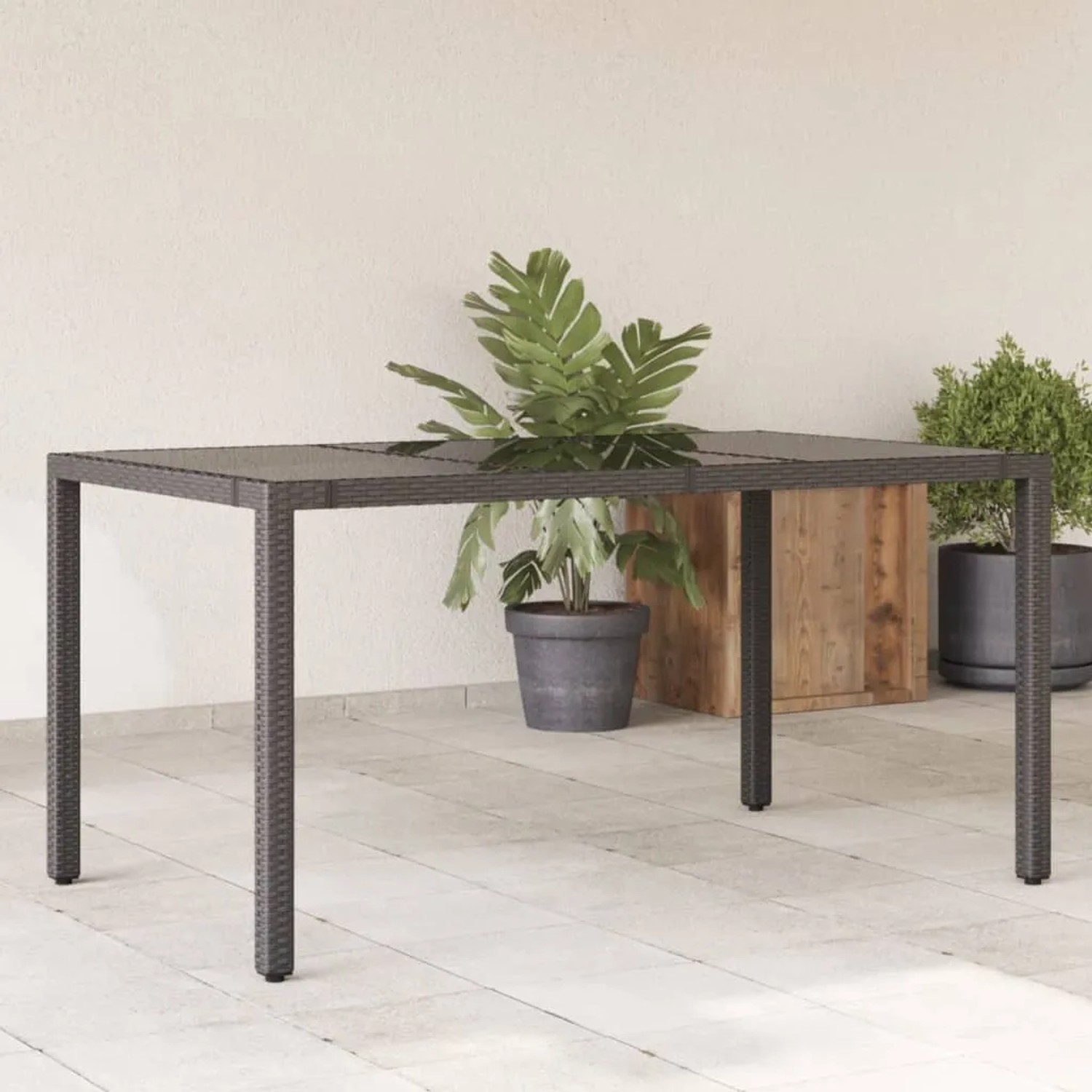 vidaXL Gartentisch Glasplatte Schwarz Poly Rattan 150x90x75 cm 365589 kaufen bei OBI