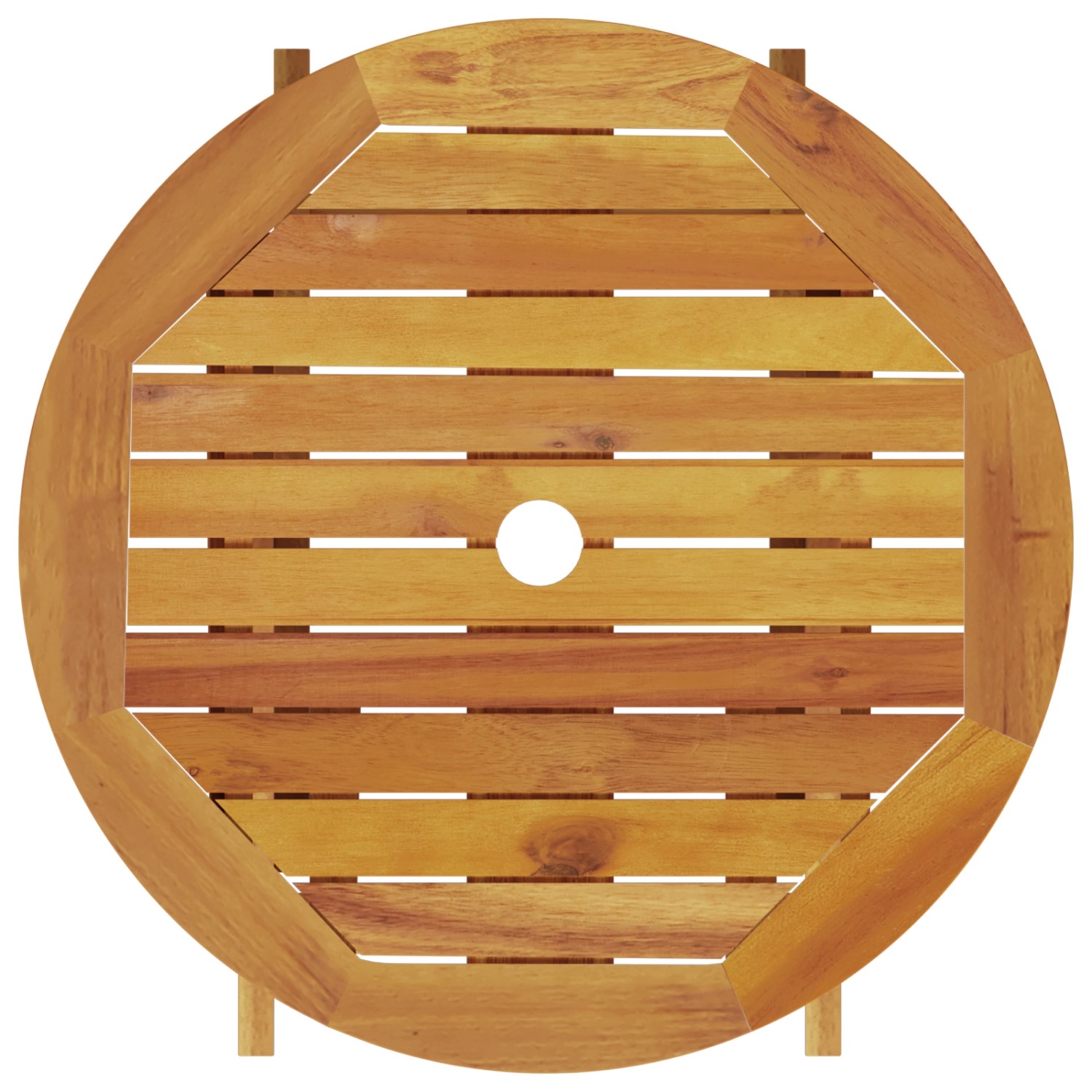 Blick von oben auf vidaXL Bistro-Set aus Akazienholz, klappbar, 3-teilig. Gartentisch mit Stühlen.