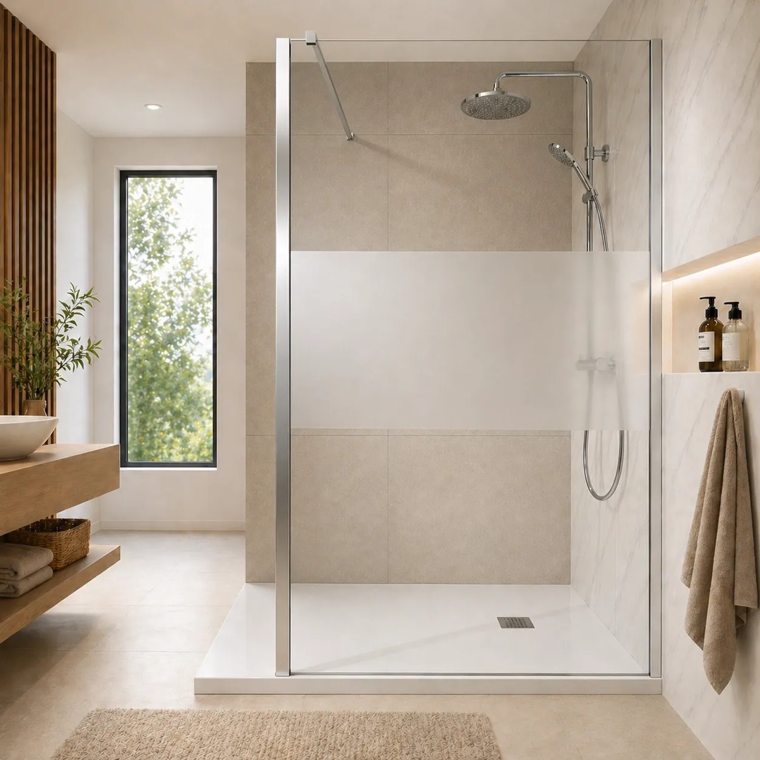 Onbath's Duschwand aus Glas 40x195 cm  WalkIn, 6 mm Sicherheitsglas, Antikalk, Chrom