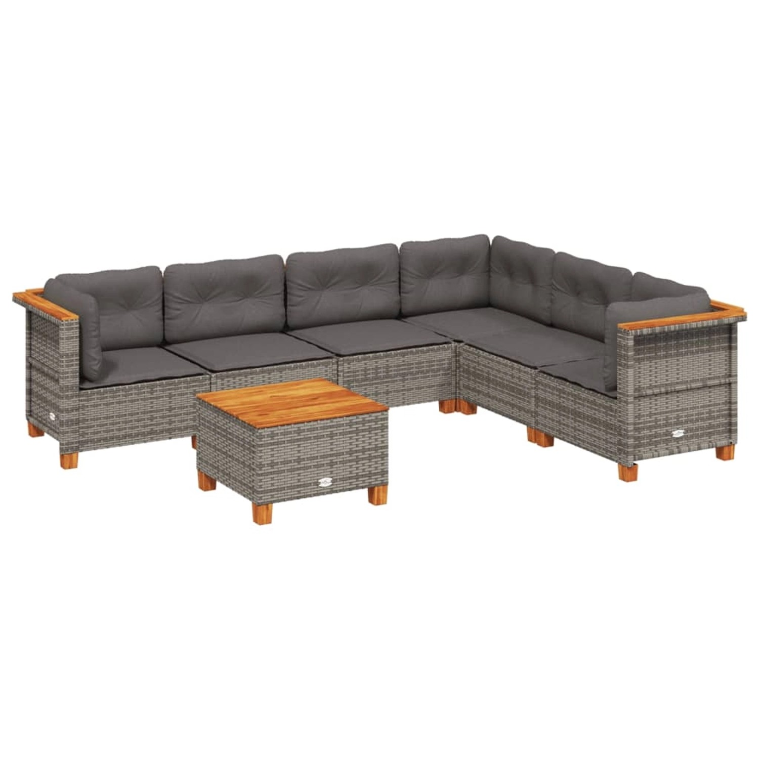 vidaXL 7-Tlg Garten-Sofagarnitur mit Kissen Grau Poly Rattan 3261864