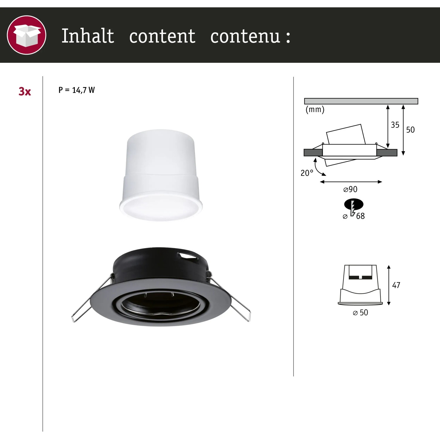Paulmann Urail LED Einbaustrahler Set, Smart Home Zigbee, rund, 90mm, 420lm, RGBW, Produktdetails.