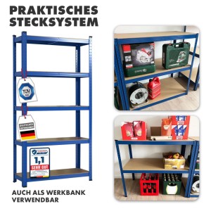 KARAT Schwerlastregal Lakota 2er Set Traglast bis 875 kg Blau 150 x 75 x 30 cm