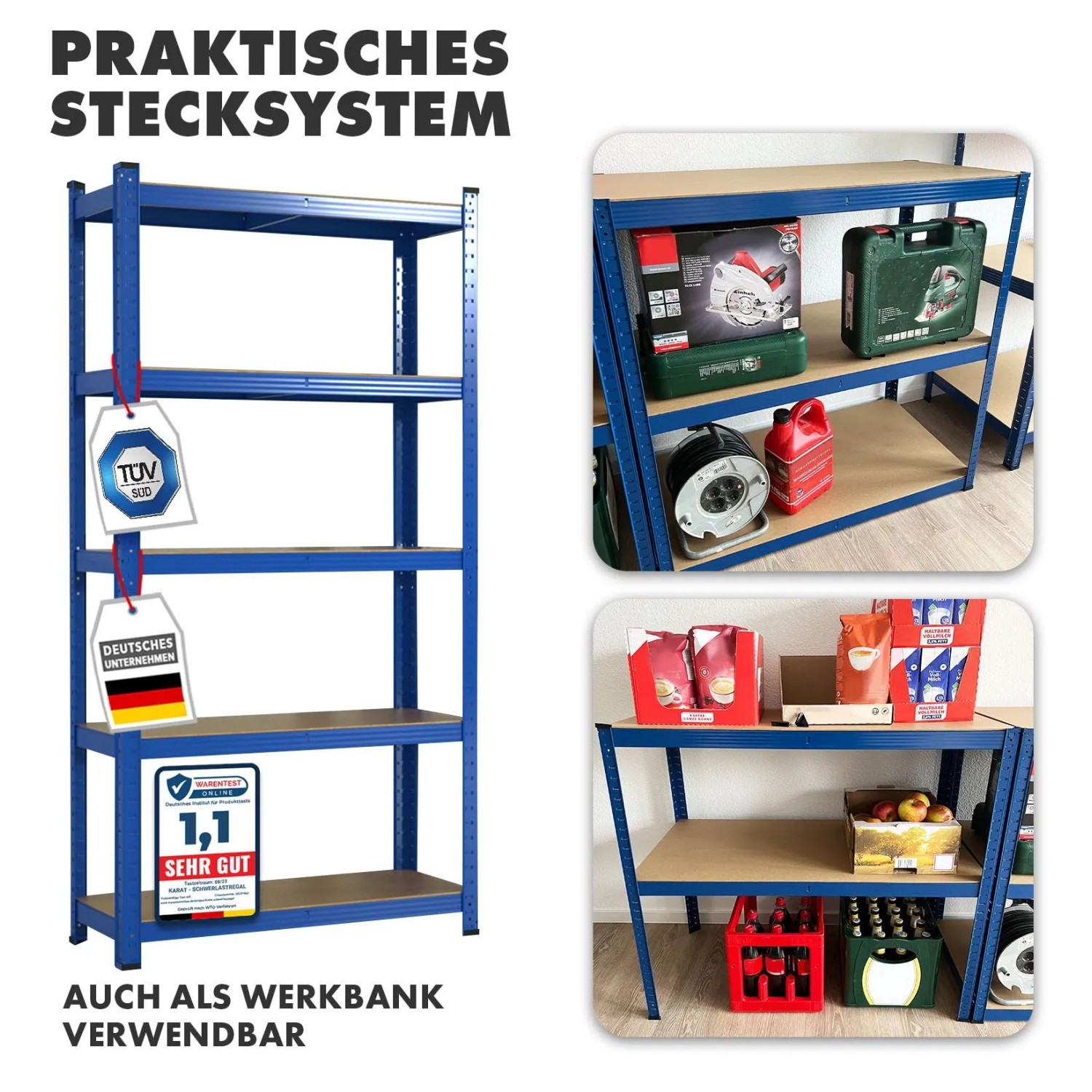 KARAT Schwerlastregal Lakota 2er Set Traglast bis 875 kg Blau 150 x 75 x 30 cm_3