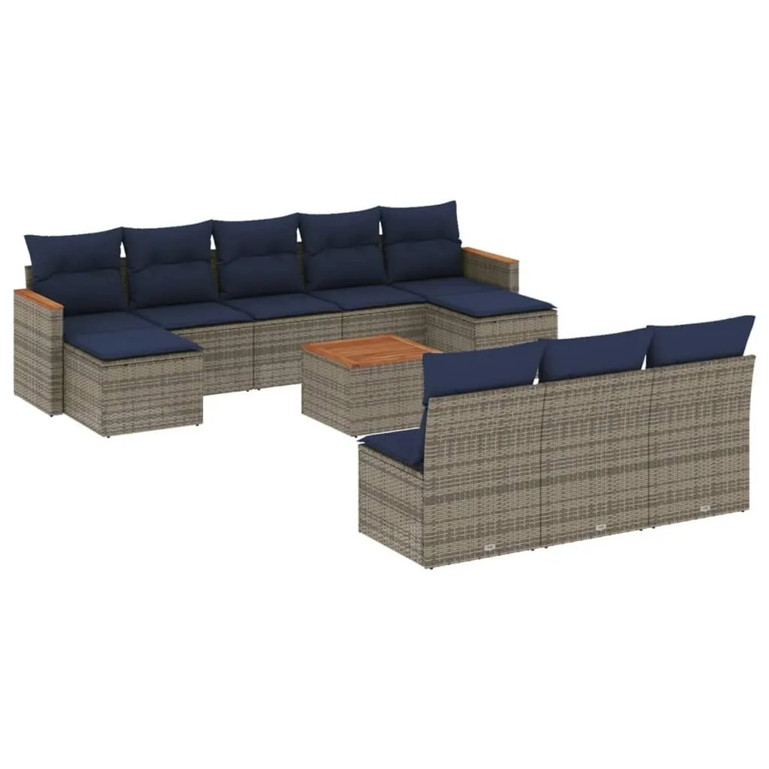 vidaXL 11-Tlg Gartensofa-Set mit Kissen Grau Polyrattan 3226397 günstig online kaufen