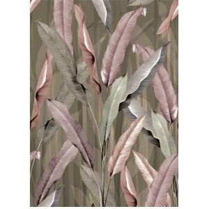 Art for the Home Fototapete Vayèn (280x200 cm) mit tropischen Blättern in Braun- und Rosatönen.