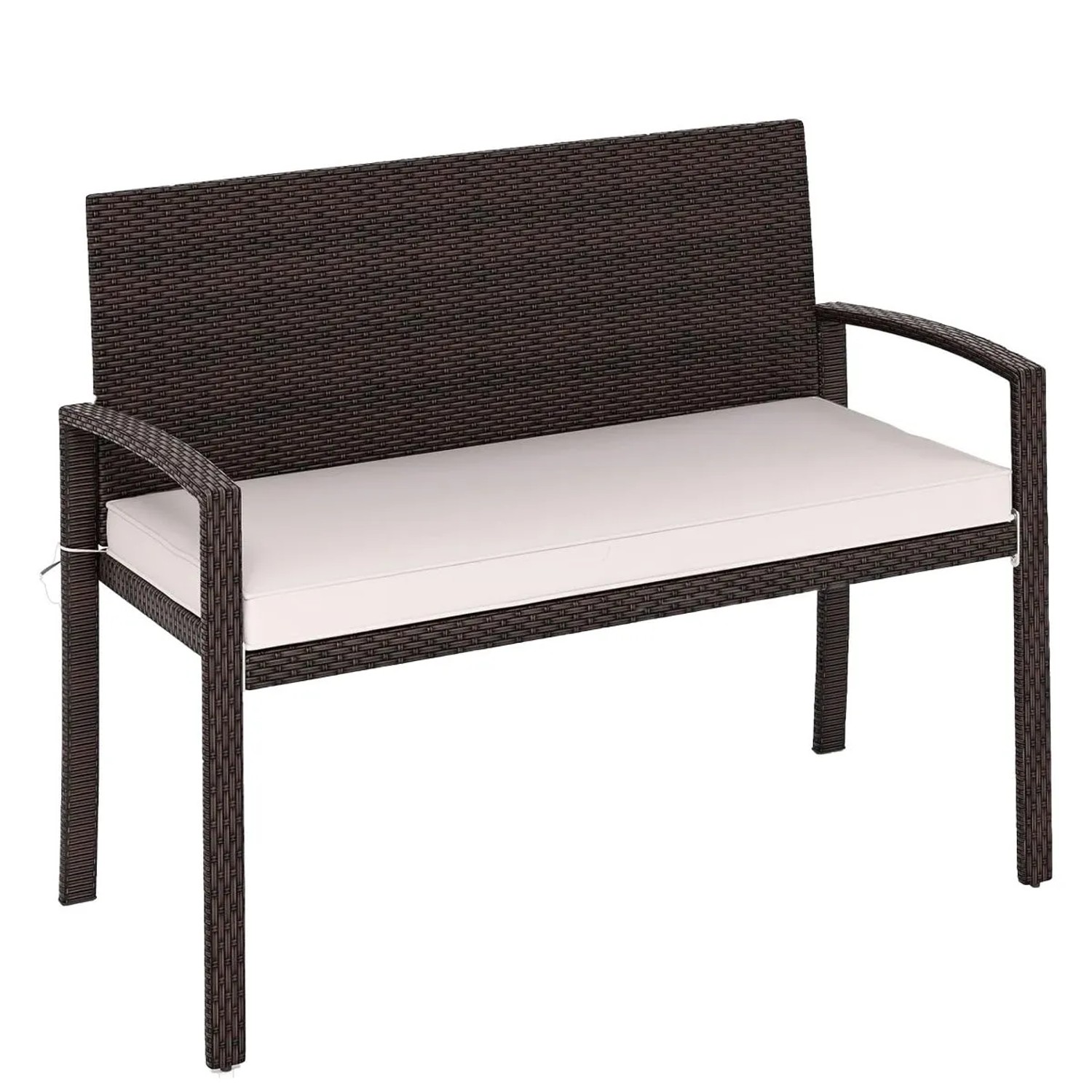 Costway Polyrattan Gartenbank mit Sitzkissen 110 x 56 x 84 cm Beige