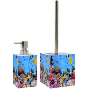 Sanilo Bad-Set Ocean: Seifenspender, WC-Bürste mit Ozean-Motiv.
