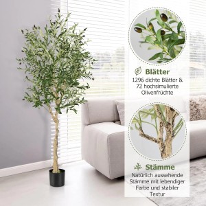Costway 2er Set Künstliche Olivenbaum Blättern Grün 180 cm