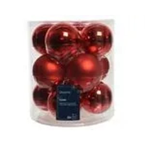 12 rote Kaemingk Glas-Weihnachtsbaumkugeln, 8 cm, matt & glänzend, im transparenten Köcher.