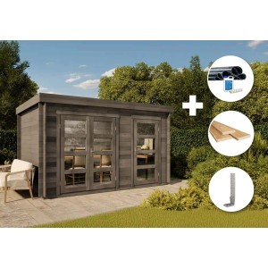 Alpholz Gartenhaus Set Paloma Grande, imprägniert grau, mit Dacheindeckung und Fußboden.