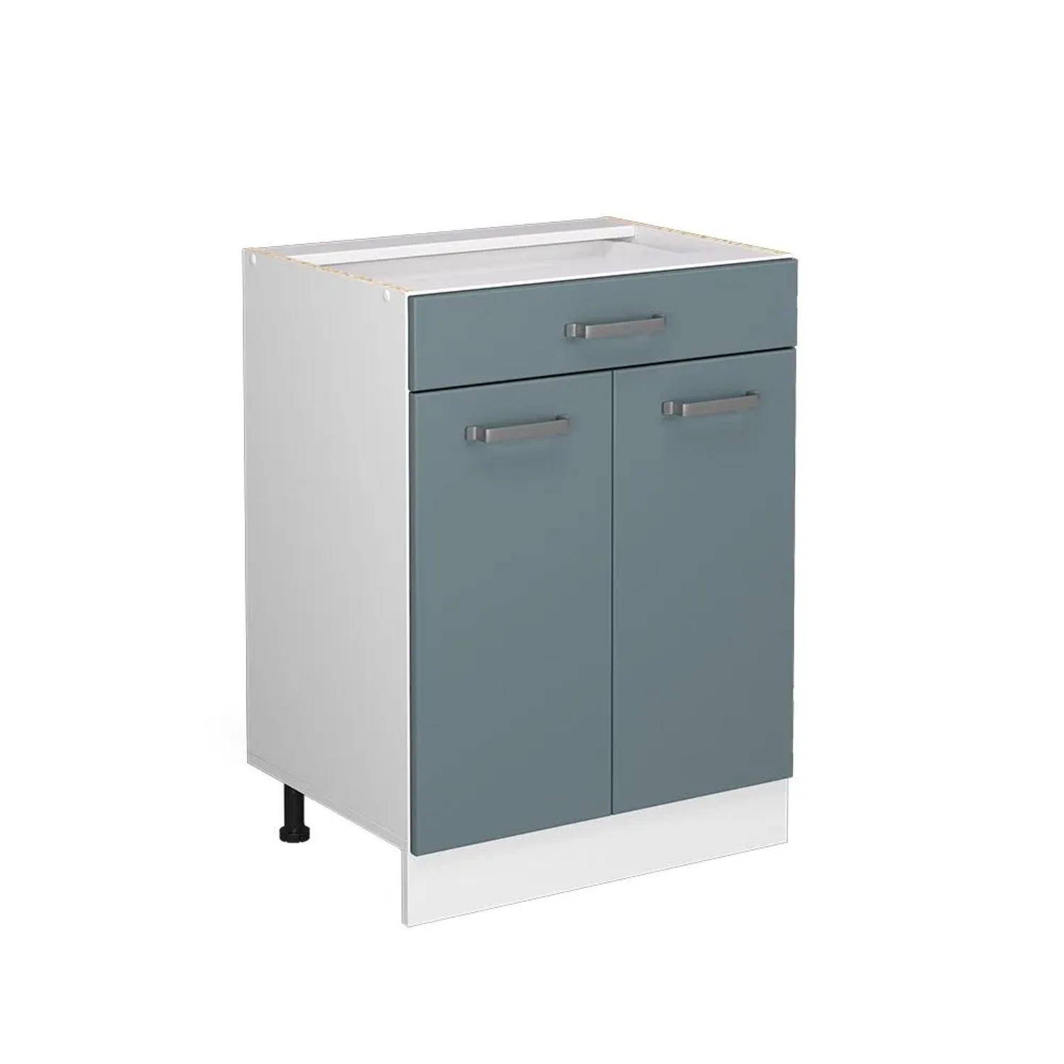 Vicco Küchenunterschrank R-Line Blau-Grau Weiß 60 x 82 mit Schublade AP Eiche