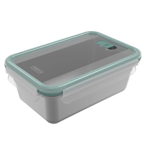 Rotho Frischhaltedose Nala Edelstahl 1,5 l, Mistletoe Green, rechteckig, mit transparentem Deckel.
