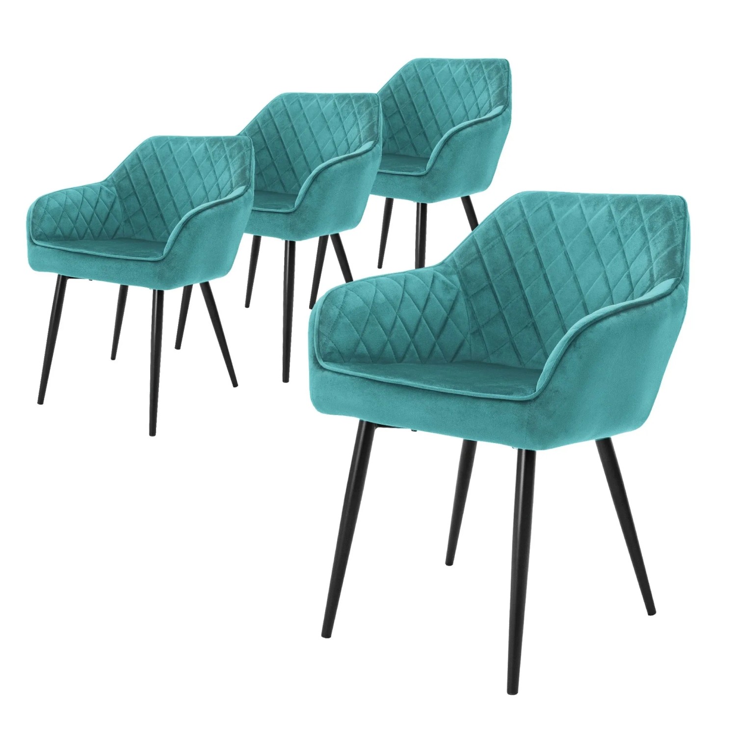 Ml-Design 4er Set Esszimmerstühle Petrol Samtbezug Metallbeine