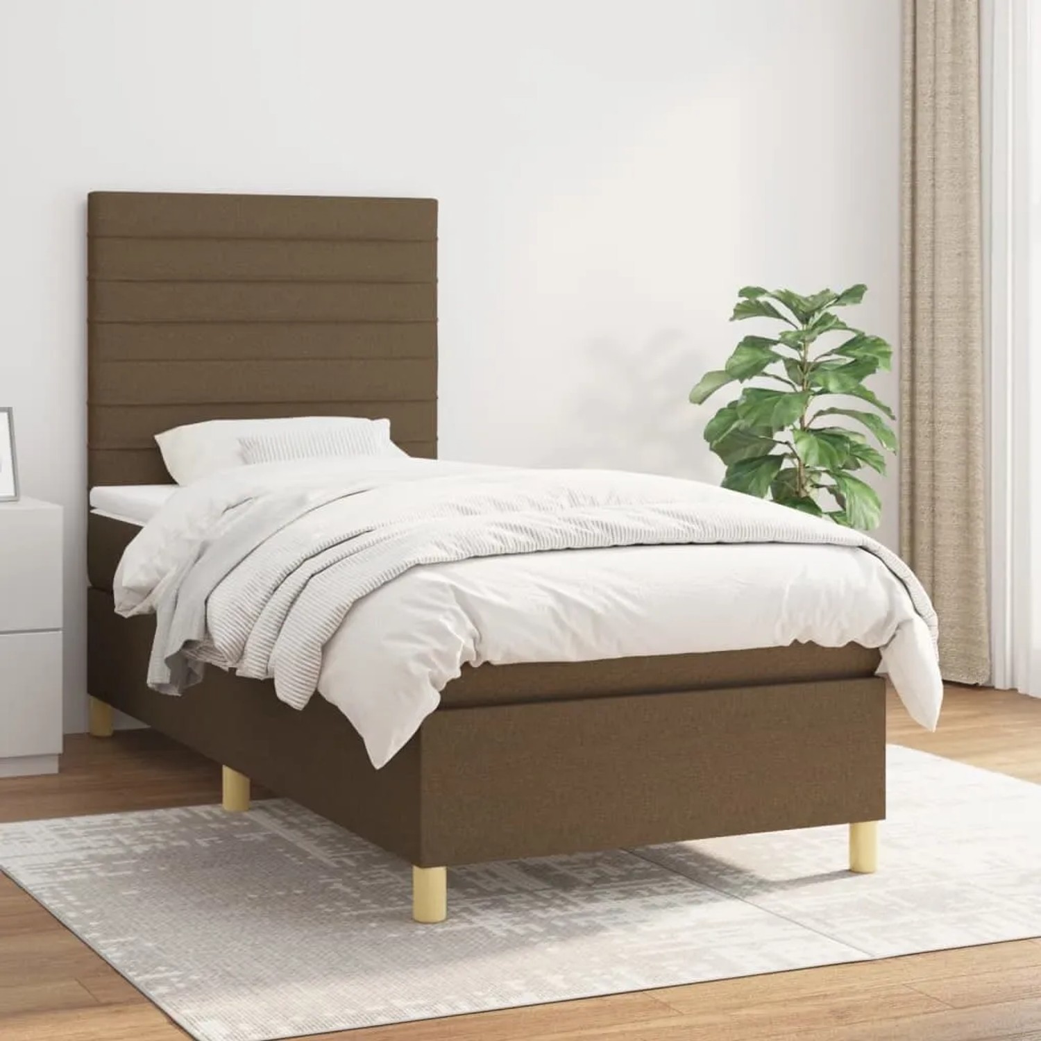 Braunes vidaXL Boxspringbett 100x200 cm mit Matratze und Kopfteil.