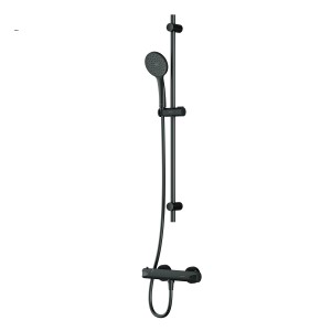 Schwarzes AM.PM Duscharmaturen-Set mit Thermostat, Handbrause und Duschstange.