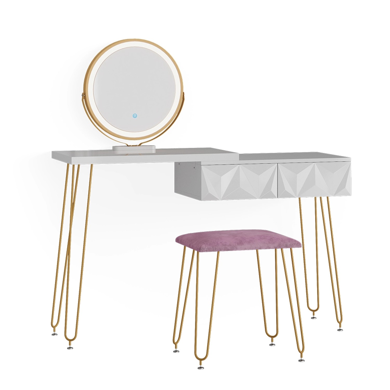 Vicco Schminktisch Bella Weiß 120 cm mit LED Beleuchtung und Hocker günstig online kaufen