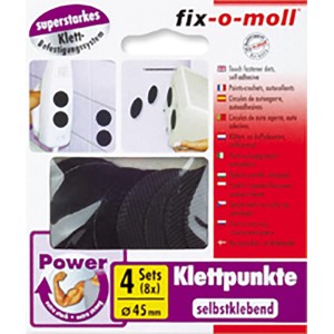 Fix-o-moll Power-Klettpunkte, 4 Sets à 8 Stück, selbstklebend, schwarz, 45 mm.
