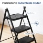 Sekey Klapptritt: breite, rutschfeste Stufen (36x26 cm oben, 36x20 cm unten) für sicheren Stand. Faltbare Haushaltsleiter.