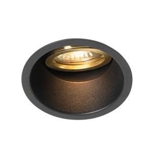 Schwarzer QAZQA Einbaustrahler mit goldenem, drehbarem Aluminium-Innenring.