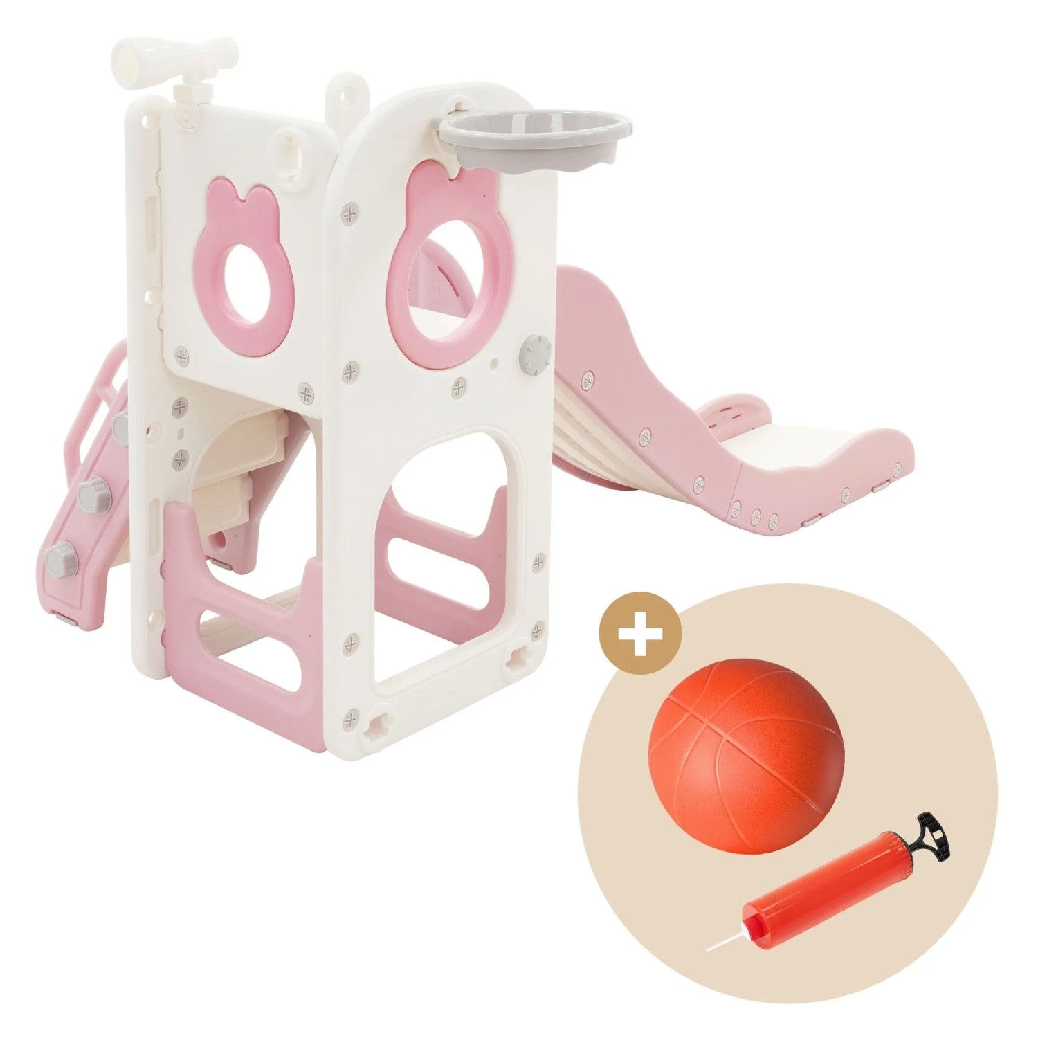 Joyz 3in1 Kinderrutsche Rosa Kunststoff mit Spielturm & Basketballkorb_8