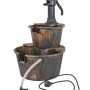Bronzefarbener DELUKE Brunnen in Holzoptik, 68 cm hoch, mit Pumpe und Becken für Garten oder Teich.